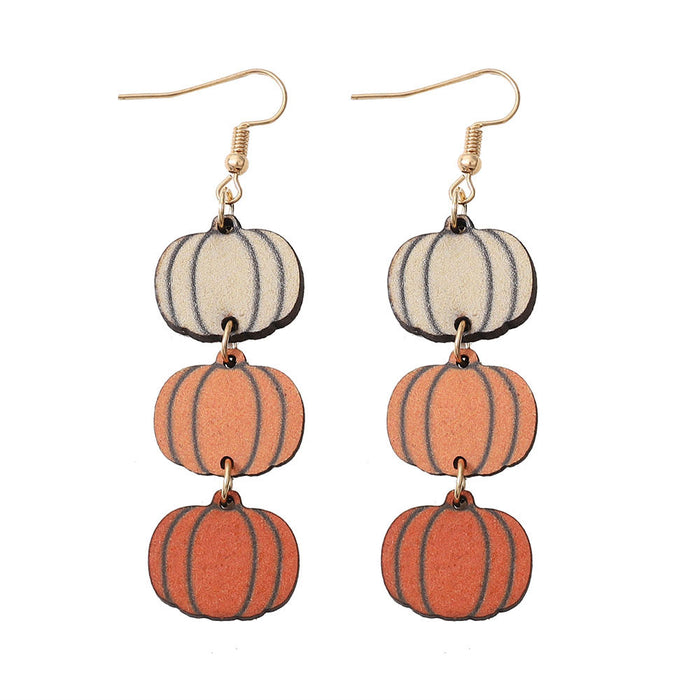 Wholesale Thanksgiving Three Color Pumpkin Triple Pendant Earrings Wooden Double-Sided Earrings Party Gift for Women