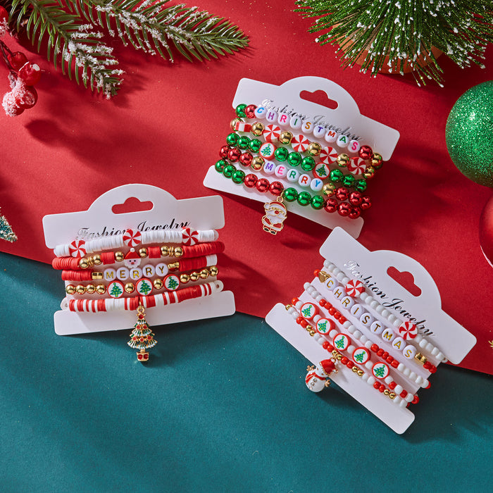 Wholesale Christmas Soft Clay Paper Card Bracelet  Letter Beaded Elastic Beaded Combination Set Bracelet