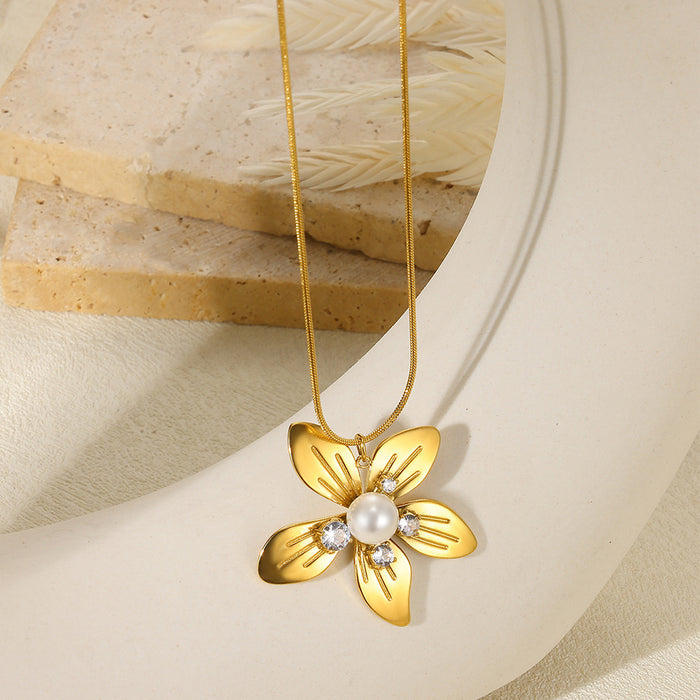 Wholesale Stainless Steel Vacation Ocean Imitation Pearl Jewelry Sunflower Necklace