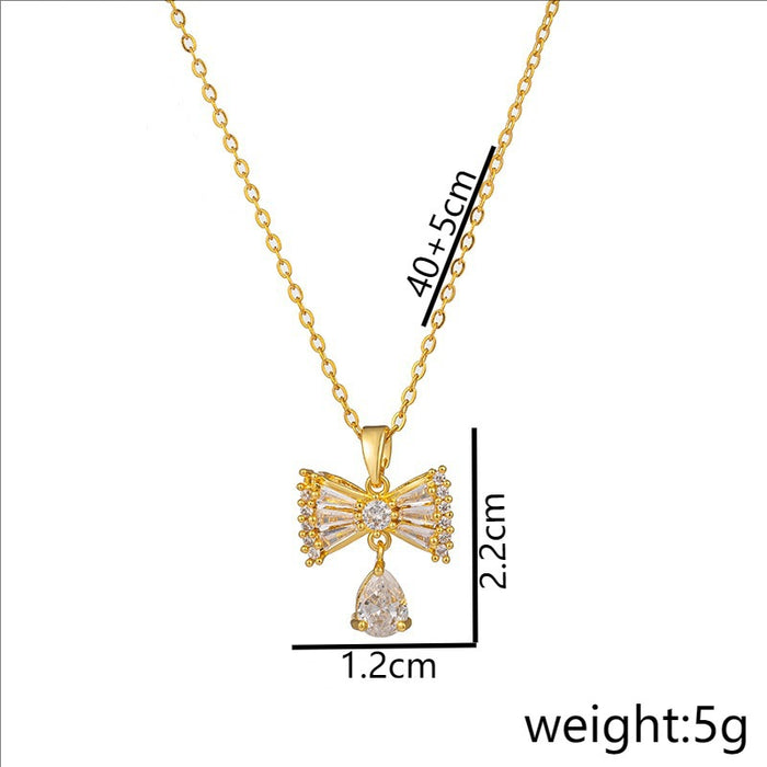 Wholesale Zirconia inlaid bow pendant accessory, titanium steel necklace, niche design, versatile collarbone chain accessory