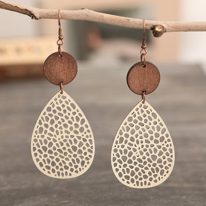 Wholesale Vintage hollowed out spider web spliced wood veneer earrings and earrings