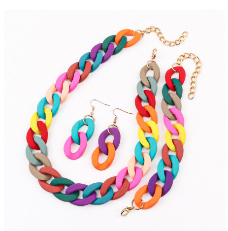 Wholesale Acrylic Rubber Feel Paint Versatile Necklace Earrings Set JDC-ES-ChouD012