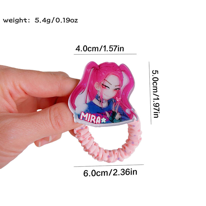 Wholesale 5 pcs Cute cartoon hair scrunchies with KPOP acrylic plate