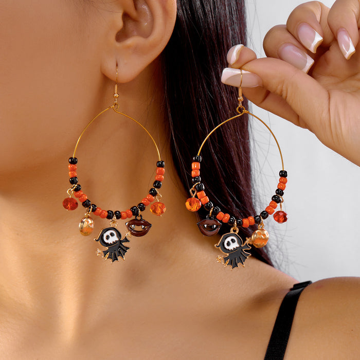 Wholesale Versatill Pumpkin Ghost Crystal Rice Bead Earrings for Women