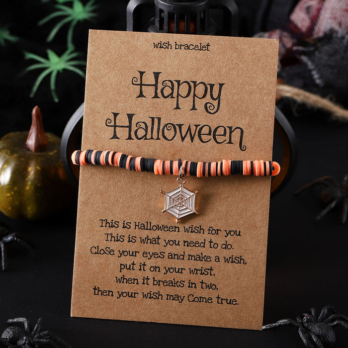 Wholesale  ghost pumpkin skull pendant polymer clay blessing card elastic adjustable bracelet