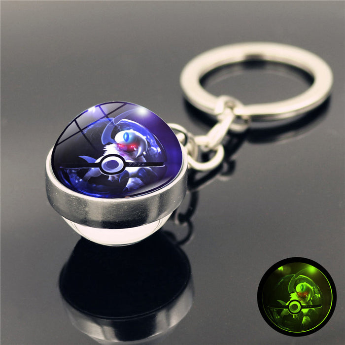 Wholesale Luminous double-sided glass ball pendant metal keychain keyring