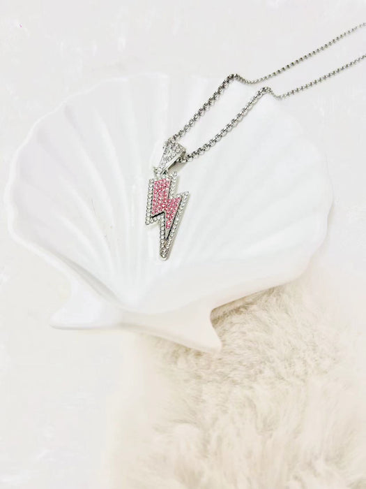 Wholesale New Full Diamond Lightning Pendant Personalized Trendy Jewelry Titanium Steel Necklace Accessories