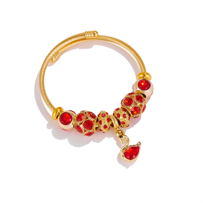 Wholesale Stainless steel butterfly bead bracelet with high-end feel and diamond inlaid pendant bracelet