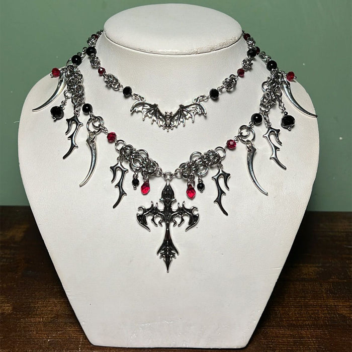 Wholesale Dark Heavy Industry Gothic Cross Necklace Vampire Bat Halloween Necklace