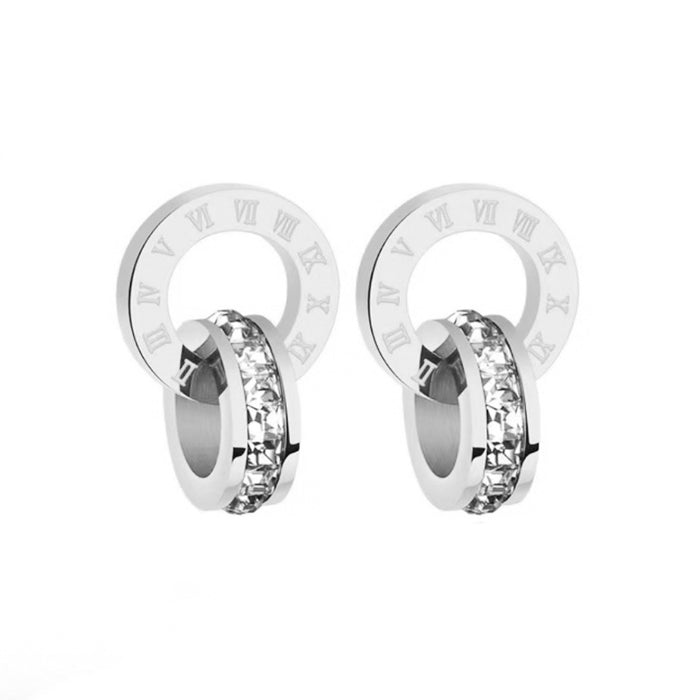 Wholesale Light luxury design collarbone chain simple and versatile Roman double ring necklace 18K rose gold titanium steel necklace accessories