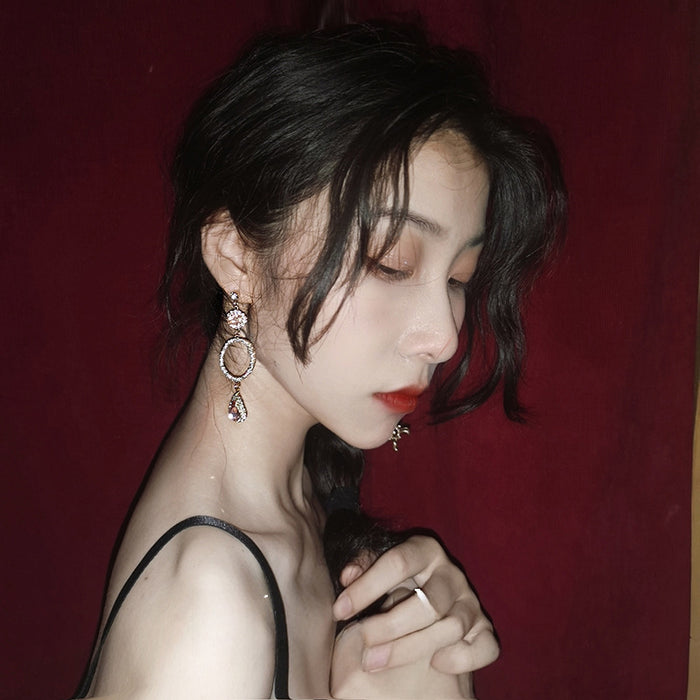 Wholesale Asymmetric rhinestone droplet earrings ear clip