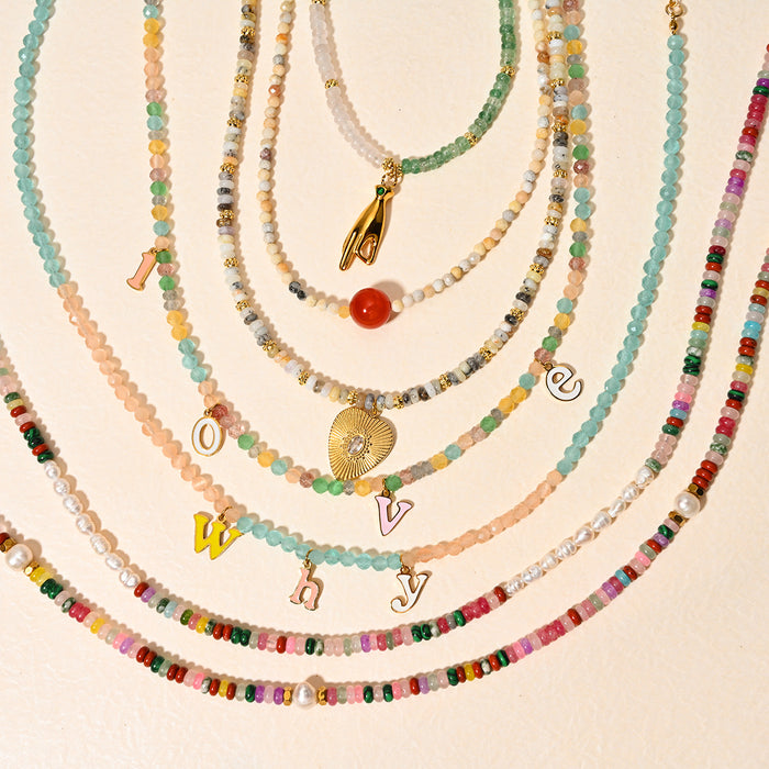 Wholesale Temperament Handmade Natural Stone Necklace Personalized Stainless Steel Drip Oil Pendant Paired with Non Fading