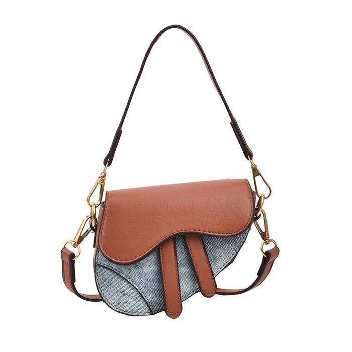 Wholesale New children's bag, fashionable contrasting color saddle bag, baby mini retro crossbody bag