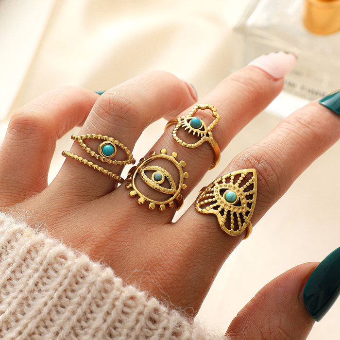 Wholesale stainless steel gold-colored turquoise adjustable ring