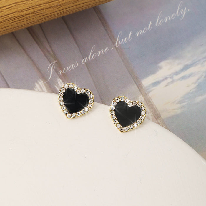 Wholesale Love black oil drop diamond square earrings silver needle light luxury earrings for women