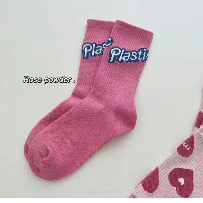 Wholesale Cute flower socks, mid tube socks, heart-shaped letters, simple and trendy long tube socks
