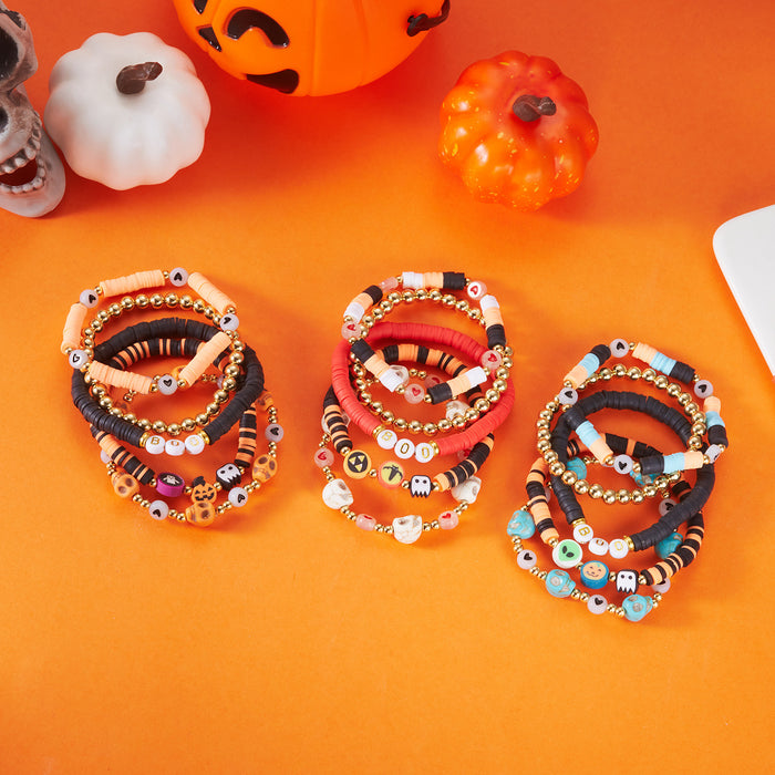 Wholesale  Bracelet Polymer Clay Pumpkin Skull Elastic Bracelet Holiday Party Gift Set