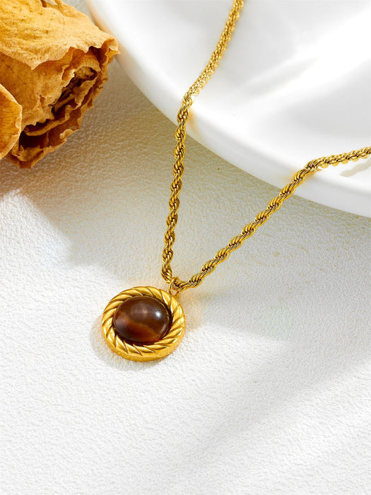 Wholesale Real natural tiger eye stone retro twist titanium steel necklace