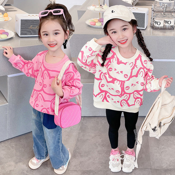 Wholesale Girls Long-sleeved Sweatshirts Bottoming Shirts New Cartoon Trendy Children's T-shirts Spring and Autumn Tops JDC-CTS-QNE008