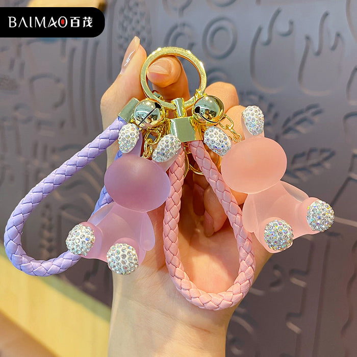 Wholesale Diamond inlaid cartoon resin keychain pendant, cute and creative car keychain bag accessories