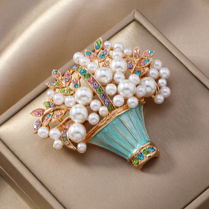 Wholesale Glazed Pearl Flower Brooches Pin Ancient Vintage Rhinestone Accessories