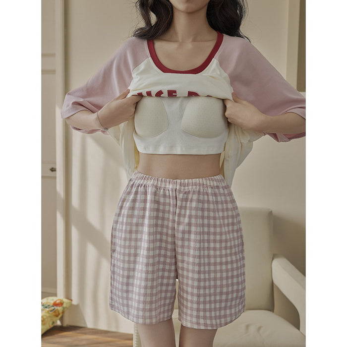 Wholesale Cotton pajamas, short sleeved shorts, cartoon casual, comfortable, cool, and can be worn as cute home clothes