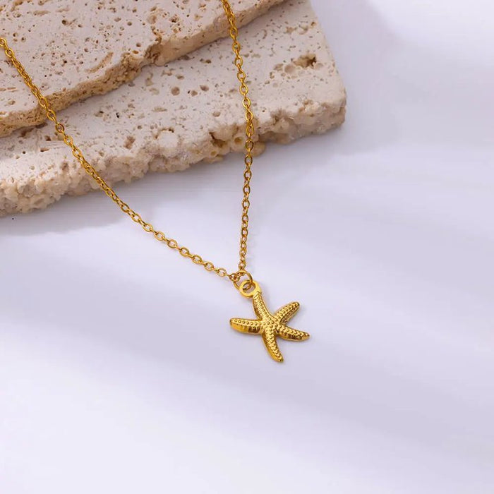 Wholesale Stainless Steel Vintage Simple Shell Starfish Scallop Necklace