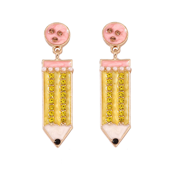 Wholesale enamel pencil women's jewelry cute girl's opening season pen shape earrings