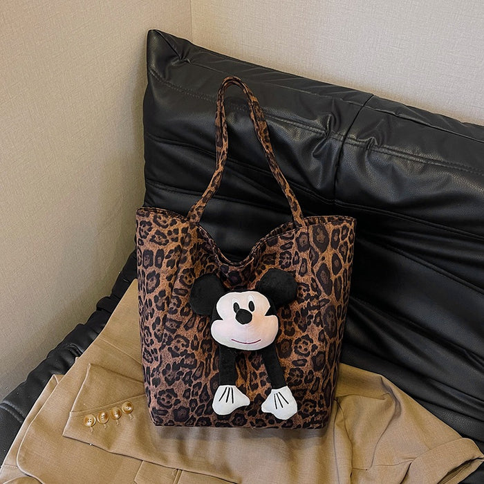 Wholesale Deer skin velvet bag popular leopard print single shoulder casual fashion commuting tote bag
