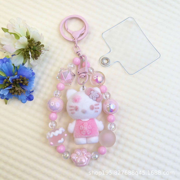 Wholesale Flocked kitten fun girly colorful beaded mobile phone chain keychain bag doll pendant accessories