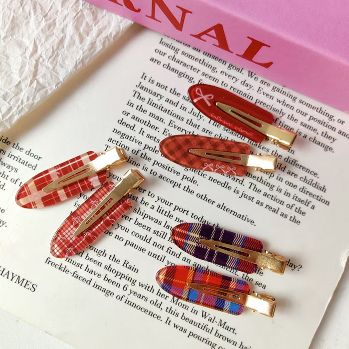 Wholesale Burgundy bow checkered bangs hair clip