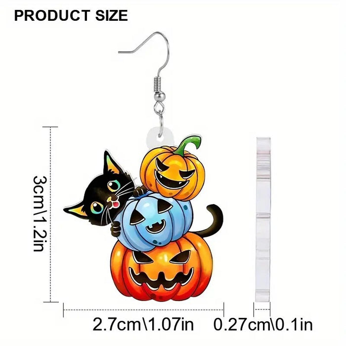 Wholesale Halloween Black Cat Three Pumpkin Acrylic Earrings JDC-ES-WenT022