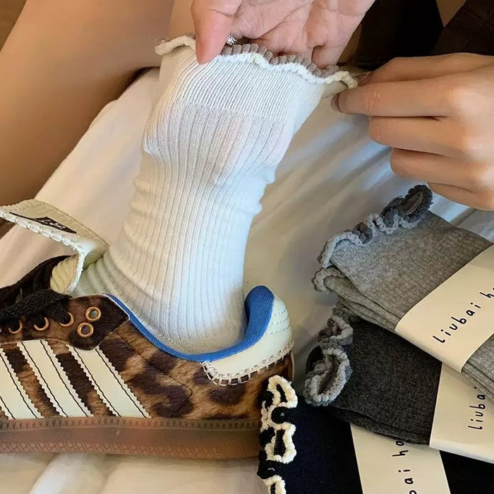 Wholesale Socks, tube socks, pure cotton, girls' contrasting lace, long pile socks