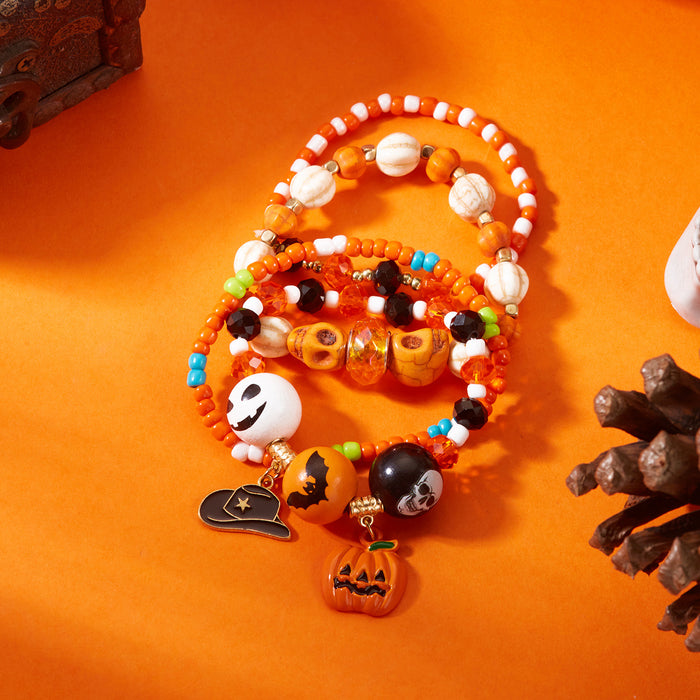 Wholesale  bracelet for women with funny skull and pumpkin pendant and rice beads set