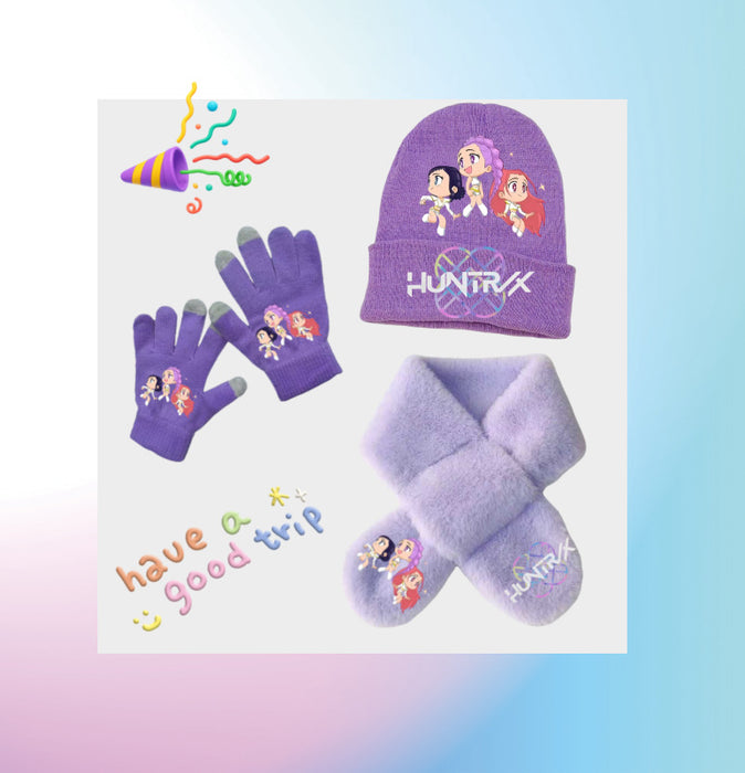 Wholesale Kpop Warm gloves knitted hat and warm f set three-piece set