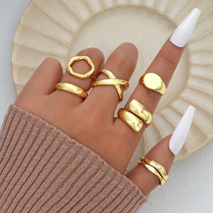 Wholesale Exaggerated lines gold irregular teardrop ring set