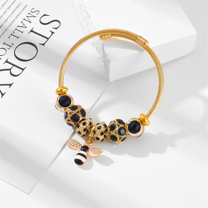 Wholesale Fashion Rhinestone Lucky Cat Butterfly Pendant Bracelet  Stainless Steel Women's Jewelry,  Boutique Resale