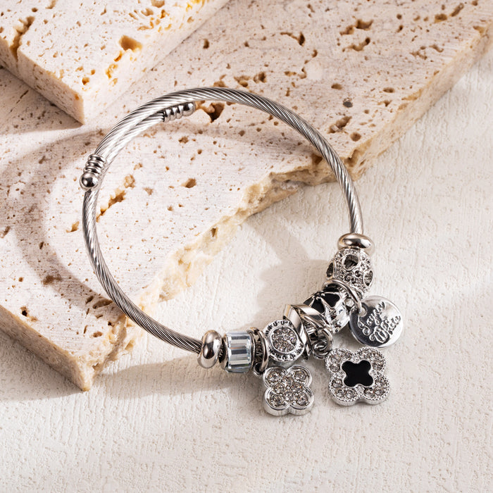 Wholesale Alloy Diamond Flower Love Pendant Adjustable Bracelet JDC-BT-HM001