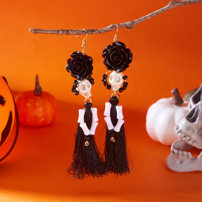 Wholesale  retro earrings for women hip-hop punk style skull funny skeleton colorful mesh ear hooks