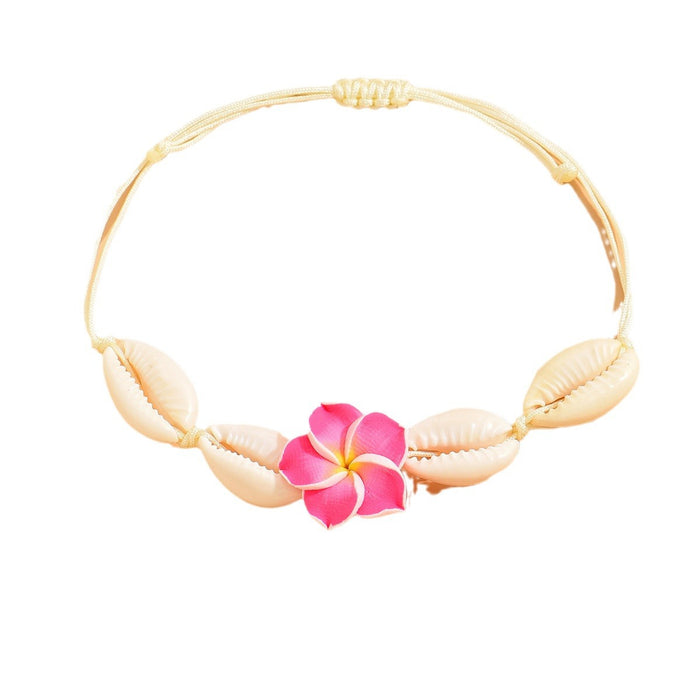 Wholesale Fashion necklace, soft pottery, flower shell bracelet, woven and adjustable ankle chain, beach vacation accessory