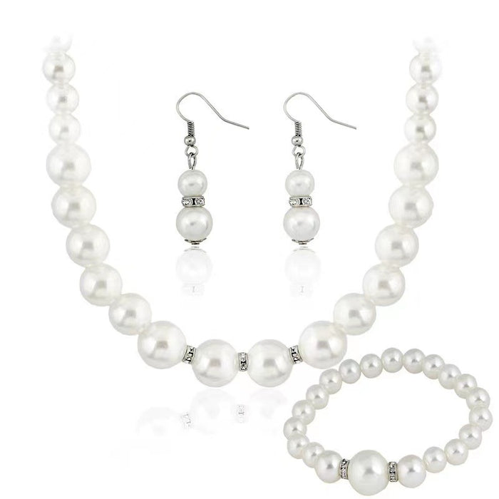 Wholesale Pearl necklace three piece set necklace light luxury niche high-end feeling bracelet jewelry accessories