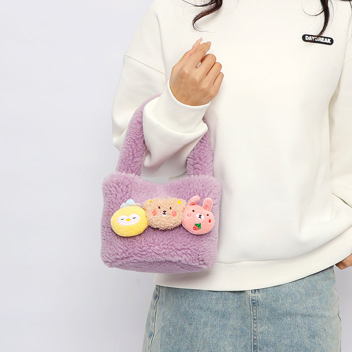 Wholesale Autumn and Winter New Plush Bags,  Fashionable Tote Bags,  Women' s Niche Bucket Bags, Cartoon Handbags in Stock