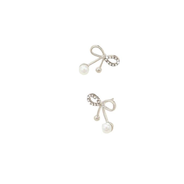 Wholesale Silver Needle Fashion Style Bow Inlaid Diamond Earrings Personalized Design Earrings