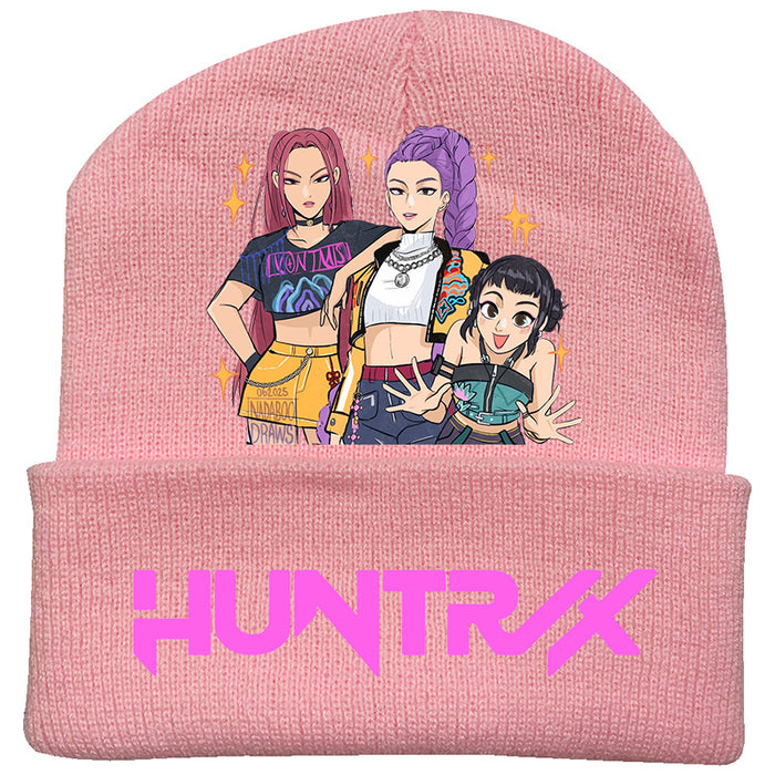 Wholesale Kpop Knitted hat fashion curled brim beanie printed