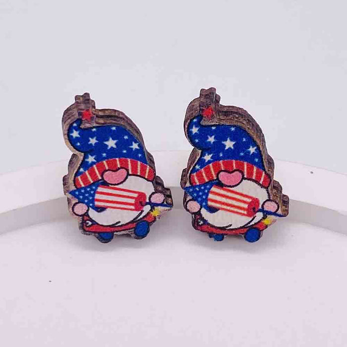Wholesale Independence Day Wooden Earrings US Flag Heart-shaped Five-pointed Star Sunflower Earrings