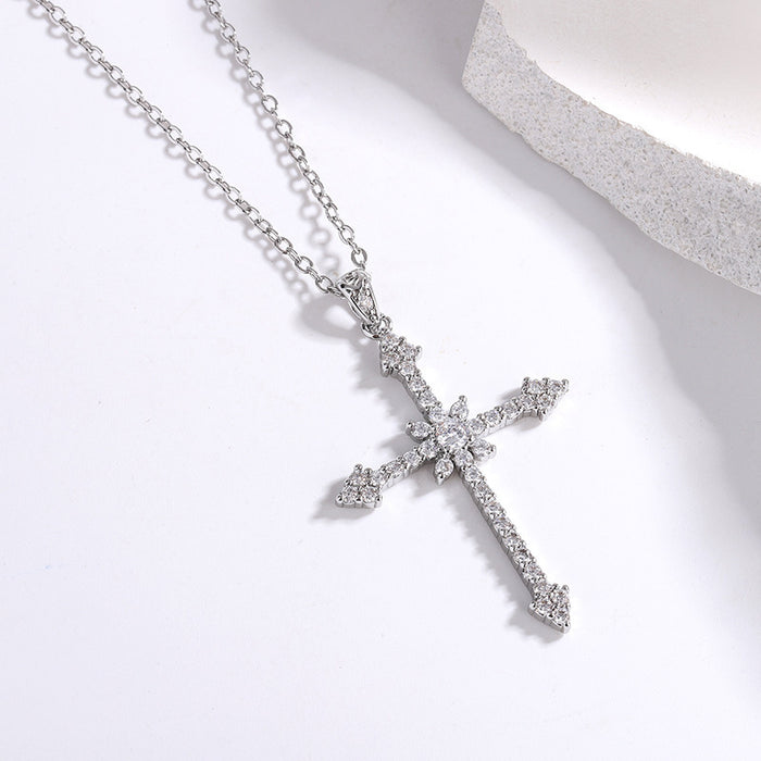 Wholesale Star shaped titanium steel cross necklace, light luxury zircon sparkling diamond collarbone chain, street accessory