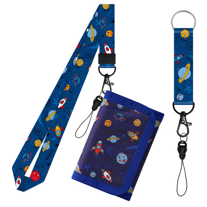 Wholesale Cartoon Print Polyester Kids Wallet with Lanyard