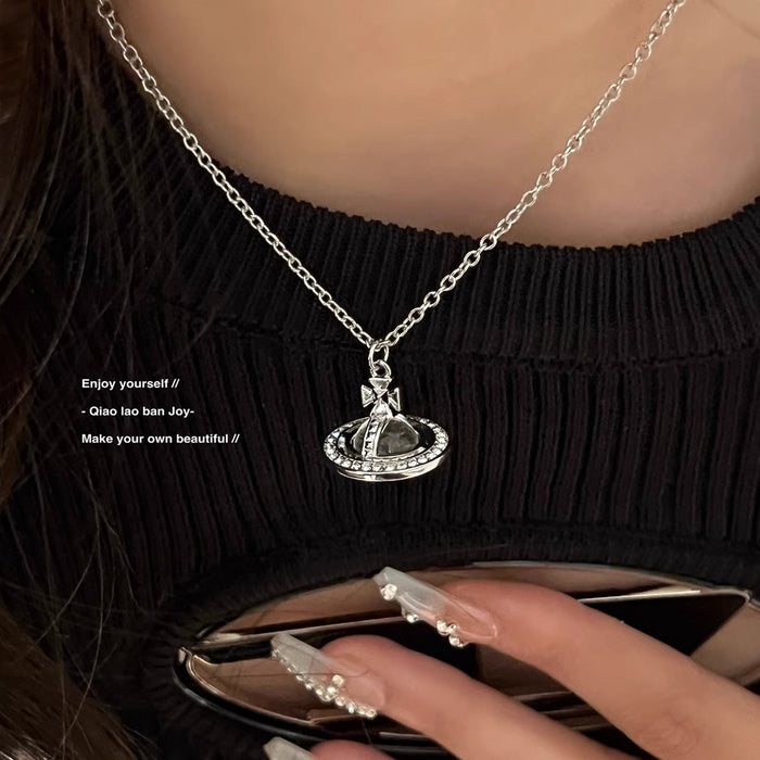 Wholesale Saturn necklace titanium steel non fading transparent crystal planet pendant collarbone chain light luxury niche
