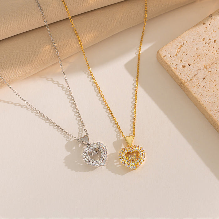 Wholesale Necklace temperament, love, agility, collarbone chain, personality, simplicity, full diamond heart-shaped pendant accessory