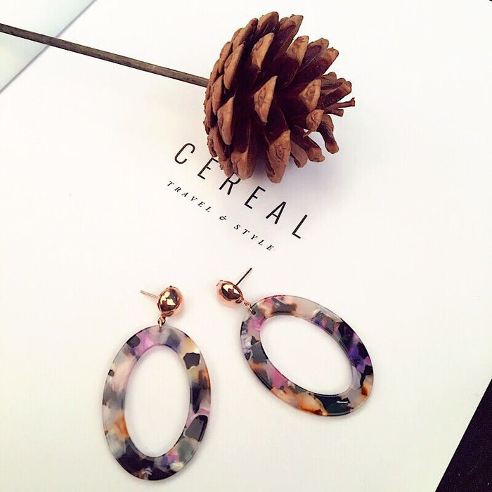 Wholesale Contrast Color Flower Leaf Oil Painting Geometric Irregular Splicing Acrylic Earrings JDC-ES-MDD097